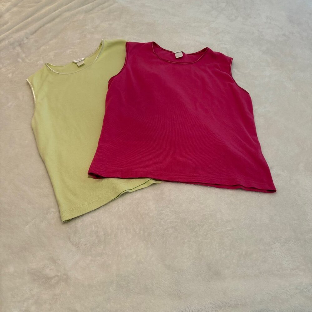Christopher & Banks Two 100% Cotton Shells - Pink and Pale Green/Yellow Size L